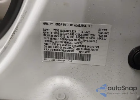 2020 Honda Pilot Awd Ex-L from USA, damaged, VIN 5FNYF6H55LB010937